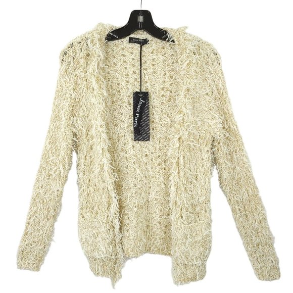 Janet Paris Open Front Cardigan Womens Size S/M Cream Gold Metallic Pockets NEW - Picture 1 of 16